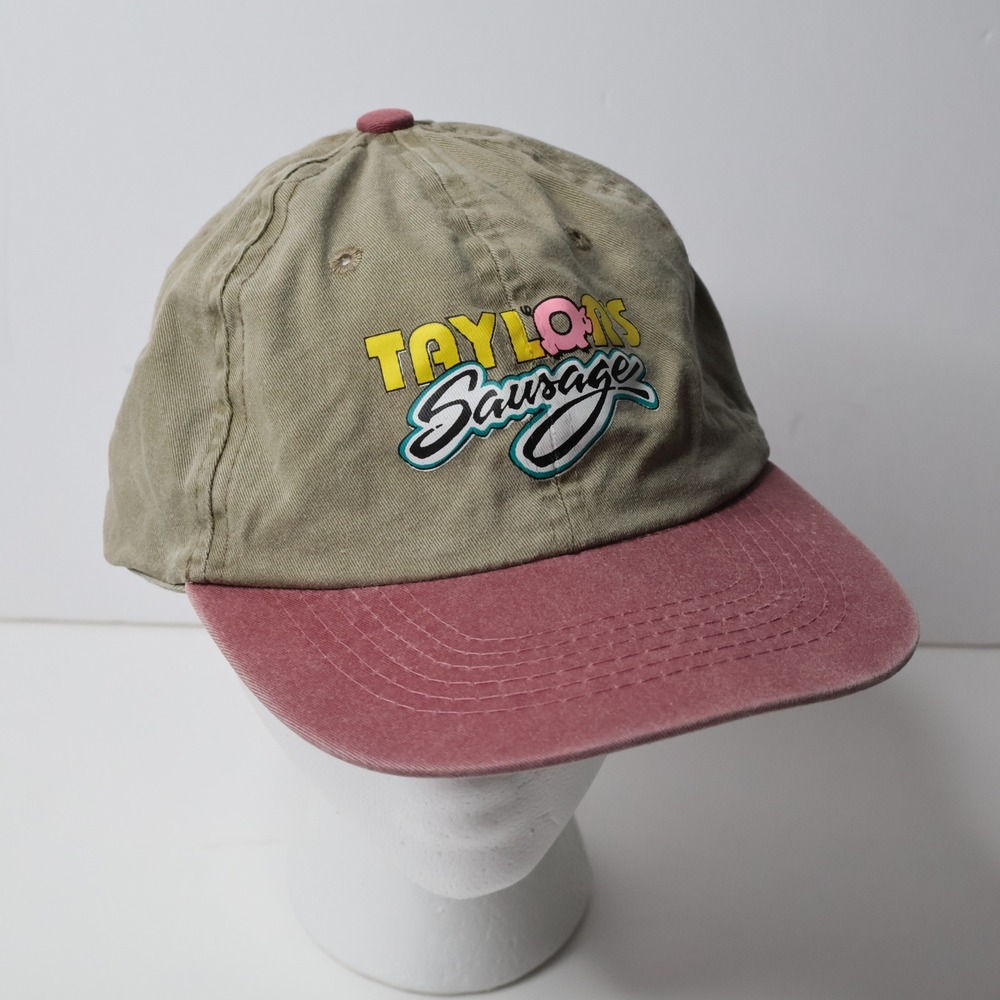 Sportsman Taylor's Sausage Vintage Dad Hat Khaki Maroon Two Tone Cotton Cap